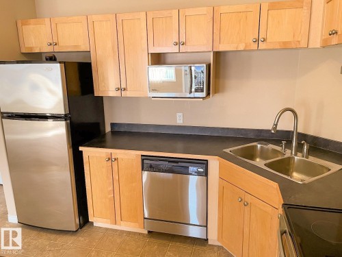 #409 5350 199 St Nw, Edmonton, AB - Indoor Photo Showing Kitchen With Double Sink