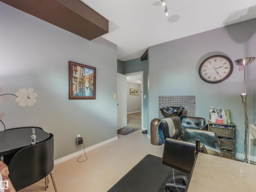 Recessed lighting, exposed ceiling beam, and light-colored flooring - 967 Lamb Crescent Nw, Edmonton, AB - Indoor Photo Showing Office