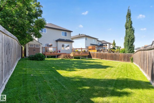 Expansive backyard with a large grass lawn - 9515 221 Street Nw, Edmonton, AB - Outdoor With Deck Patio Veranda With Backyard