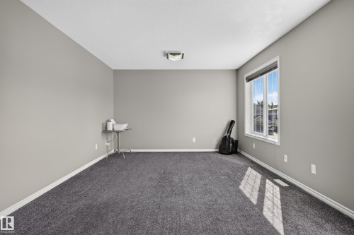 Neutral gray wall color, textured gray carpet, white window trim, contemporary flush mount ceiling light - 9515 221 Street Nw, Edmonton, AB - Indoor Photo Showing Other Room