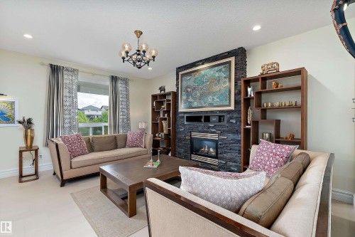 164 Durrand Bend, Fort Saskatchewan, AB - Indoor Photo Showing Living Room With Fireplace