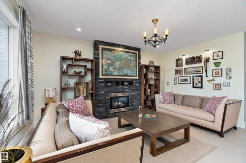 164 Durrand Bend, Fort Saskatchewan, AB - Indoor Photo Showing Living Room With Fireplace