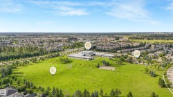 Expansive green space bordered by residential buildings and mature trees - 