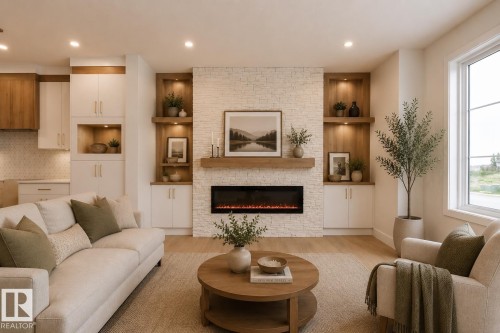 432 Robinson Boulevard, Leduc, AB - Indoor Photo Showing Living Room With Fireplace