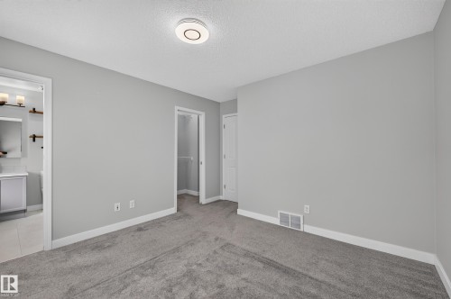 Plush gray carpeting, light gray wall paint, and a modern circular ceiling light fixture - 6008 South Terwillegar Boulevard Nw, Edmonton, AB - Indoor Photo Showing Other Room