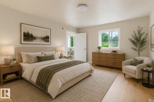 Hardwood-style flooring throughout - 12337 128 Avenue Nw, Edmonton, AB - Indoor Photo Showing Bedroom