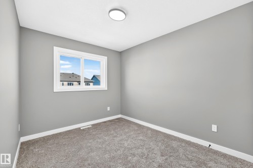 Neutral gray walls with white trim, gray carpet flooring, and a flush-mount ceiling light - 426 Crystal Creek Link, Leduc, AB - Indoor Photo Showing Other Room