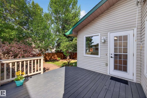 Private deck with painted wood-finish surface and matching railing - 3640 31 Street Nw, Edmonton, AB - Outdoor With Deck Patio Veranda With Exterior