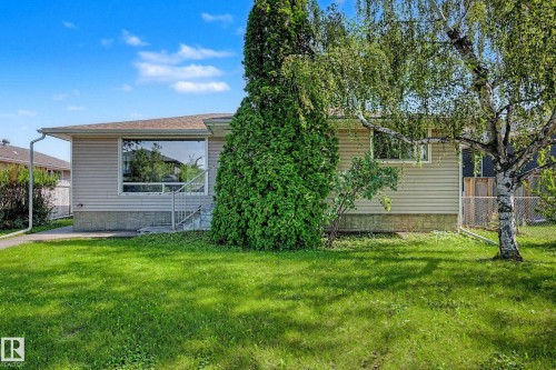Expansive front yard with mature trees and established evergreens - 9723 76 Street Nw, Edmonton, AB - Outdoor