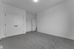 Neutral wall paint, plush carpeting, white trim, and a ceiling light fixture - 