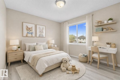 Light-filled room featuring wood-finish flooring, a double window with white trim, and a flush mount ceiling light - 21344 88 Avenue Nw, Edmonton, AB - Indoor Photo Showing Bedroom