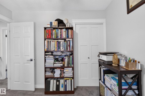 Carpeted flooring, white six-panel interior door, white bi-fold closet door, and light gray wall paint - 8632 184 Street Nw, Edmonton, AB - Indoor