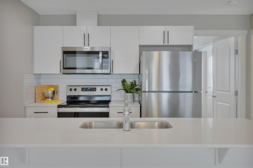 #19 1110 Daniels Link Li Sw, Edmonton, AB - Indoor Photo Showing Kitchen With Stainless Steel Kitchen With Double Sink With Upgraded Kitchen