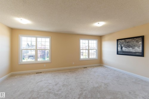 Expansive room featuring light-colored carpet, two windows with grid patterns, and recessed lighting - 1419 Chahley Place Nw, Edmonton, AB - Indoor Photo Showing Other Room