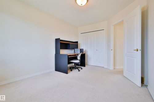 Light-colored wall-to-wall carpeting, white walls, and a ceiling-mounted light fixture - 237 Darlington Crescent Nw, Edmonton, AB - Indoor Photo Showing Office