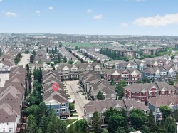 Aerial perspective showcasing a residential community with varied architectural styles - 
