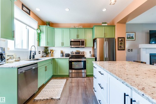 725 Secord Boulevard Nw, Edmonton, AB - Indoor Photo Showing Kitchen With Stainless Steel Kitchen With Upgraded Kitchen