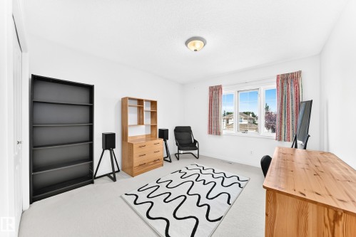 Bright interior space with light-colored carpeting, a window featuring multiple panes, and a flush-mount ceiling light fixture - 209 Carmichael Close Nw, Edmonton, AB - Indoor