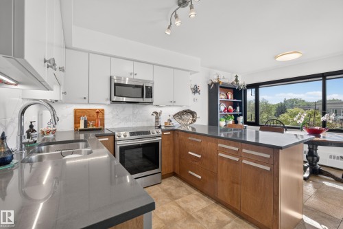 #303 9929 Saskatchewan Dr Nw, Edmonton, AB - Indoor Photo Showing Kitchen With Double Sink With Upgraded Kitchen