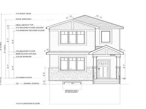 Architectural Drawing, Elevation View. Illustrating the exterior facade and key vertical dimensions of the property - 512 Robinson Boulevard, Leduc, AB - Other