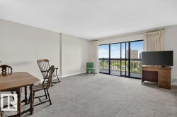 Bright living space featuring a full wall of glass doors opening to a balcony, light-toned carpeting, and neutral wall tones - 