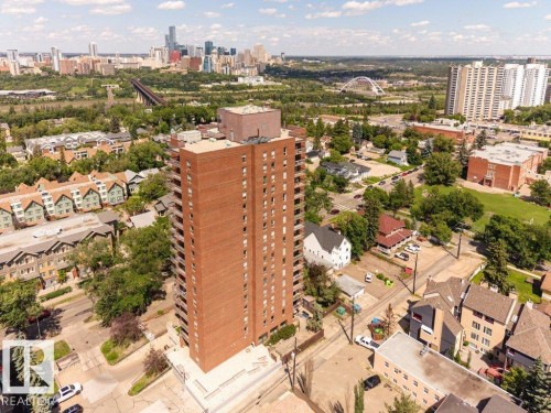 High-rise building with a brick facade - #804 11027 87 Av Nw, Edmonton, AB - Outdoor With View