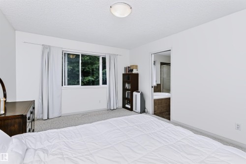 Recessed window with exterior scenery, carpet flooring, and ceiling-mounted light fixture - 1720 Robertson Place Sw, Edmonton, AB - Indoor Photo Showing Bedroom