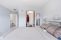 Carpeted flooring, light-colored walls, and a built-in headboard - 