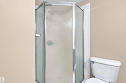 Corner shower with textured glass enclosure and chrome framing - 