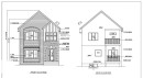 Architectural Drawing. Illustrating the front and rear elevations of the property with various material and measurement specifications - 9736 73 Avenue Nw, Edmonton, AB 