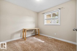 Neutral-toned carpeting, light-colored walls, and a window with blinds - 