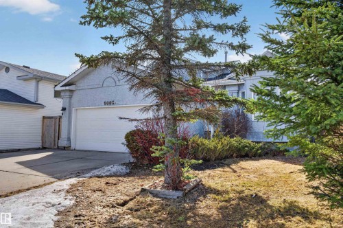 Front exterior with attached garage, stucco finish, and a concrete driveway - 9007 169 Avenue Nw, Edmonton, AB - Outdoor