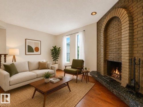 Virtually Staged - 11056 166 Avenue Nw, Edmonton, AB - Indoor Photo Showing Living Room With Fireplace