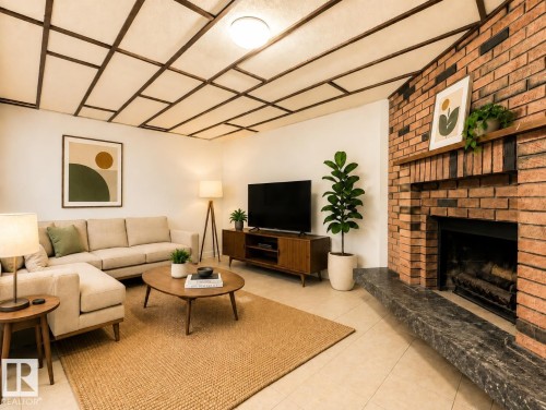 Virtually Staged - 11056 166 Avenue Nw, Edmonton, AB - Indoor Photo Showing Living Room With Fireplace