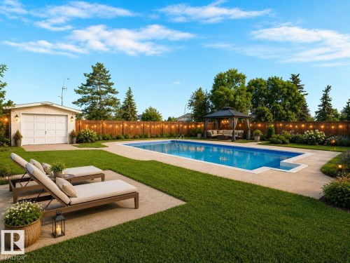 Virtually Staged - 11056 166 Avenue Nw, Edmonton, AB - Outdoor With In Ground Pool With Backyard