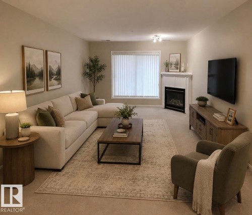 #140 16035 132 St Nw, Edmonton, AB - Indoor Photo Showing Living Room With Fireplace