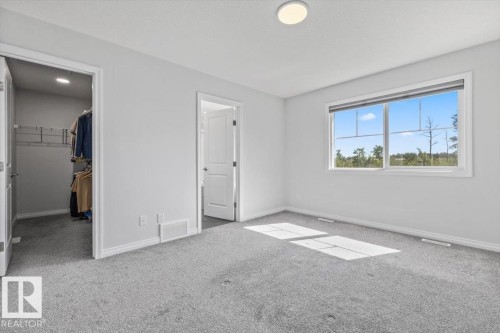 Carpeted flooring, white walls, built-in closet system, white trim, and a window with a natural backdrop - 1014 Daniels Loop Sw, Edmonton, AB - Indoor Photo Showing Other Room