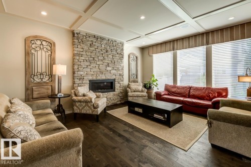 2047 90 Street Sw, Edmonton, AB - Indoor Photo Showing Living Room With Fireplace