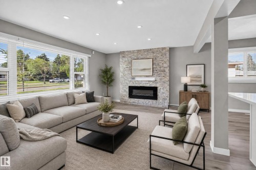 7108 90 Avenue Nw, Edmonton, AB - Indoor Photo Showing Living Room With Fireplace