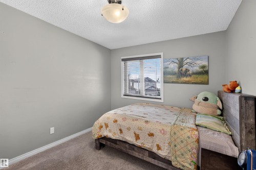Neutral wall color, carpet flooring, window with blinds, and ceiling-mounted light fixture - 16515 139 Street Nw, Edmonton, AB - Indoor Photo Showing Bedroom