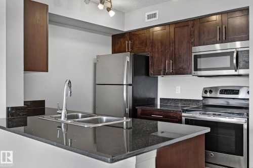 #417 12045 22 Av Sw, Edmonton, AB - Indoor Photo Showing Kitchen With Stainless Steel Kitchen With Double Sink