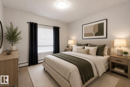 Wall-to-wall carpeting and a ceiling-mounted light fixture - #414 5510 Schonsee Dr Nw, Edmonton, AB - Indoor Photo Showing Bedroom
