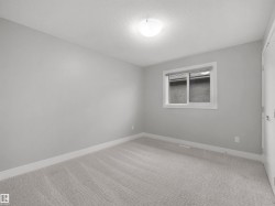 Neutral-toned wall finish, wall-to-wall carpeting, and a flush mount ceiling light fixture - 