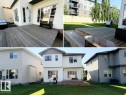 Property Exterior and Backyard. Depicting the rear facade of the property, the deck, and the surrounding grounds - 711 57 St Sw, Edmonton, AB  - Outdoor With Exterior 