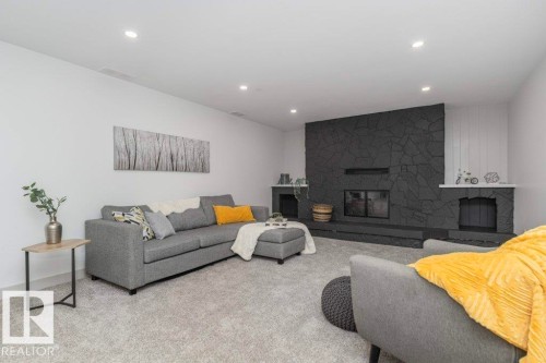 4703 117 Street Nw, Edmonton, AB - Indoor Photo Showing Living Room With Fireplace