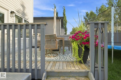 Wood-finish deck with grey railing and steps - 16512 140 Street Nw, Edmonton, AB - Outdoor