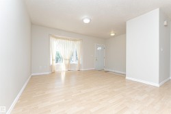Light wood-finish flooring with white baseboards throughout - 