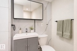 Basement bathroom (AI modified to show the finished cabinet and shower head as will be finished) - 