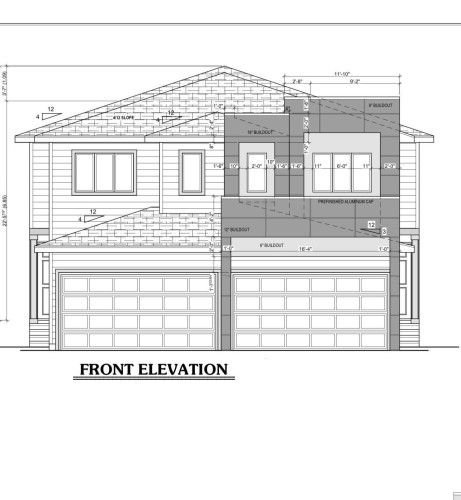 Architectural Drawing, Front Elevation. Illustrating the exterior facade of the property with dimensional specifications - 1816 155 Avenue Nw, Edmonton, AB - Other