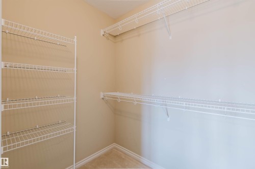 Corner storage closet with wire shelving and plush carpet flooring - 864 Armitage Wynd Sw, Edmonton, AB - Indoor With Storage